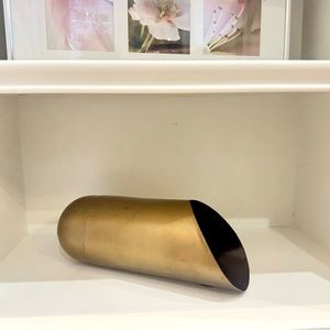 Gold brushed hanging wall accent vase: 14” x 5”